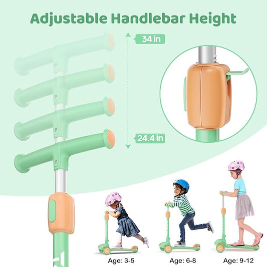 TONBUX Kids Scooter, Light Up 3 Wheel Kick Scooters for Kids 3-12, Folding Scooters with Adjustable Height - Toddler Scooter Lean-to-Steer & Widen Anti-Slip Deck