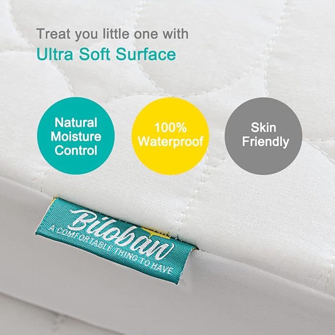 Biloban Crib Mattress Protector Pad Waterproof, Toddler Waterproof Crib Mattress Cover, Machine Washable & Dryer Fit Baby Toddler Bed Mattress Protector (Standard Size 52” x 28”), White