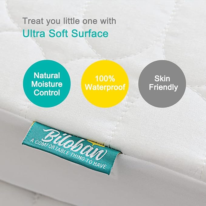 Crib Mattress Protector Sheets Waterproof 2 Pack, Quilted Crib Mattress Pad Cover Fitted Fits for Toddler Bed Mattress, White, 52” x 28”