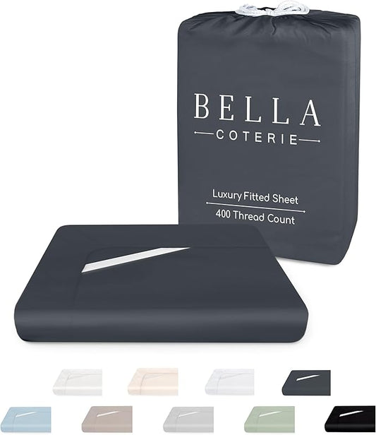 Bella Coterie Luxury Bamboo Viscose Cal King Size Fitted Sheet | 100% Organically Grown | Ultra Soft | Cooling for Hot Sleepers | 18" Deep Pocket [Charcoal Grey]