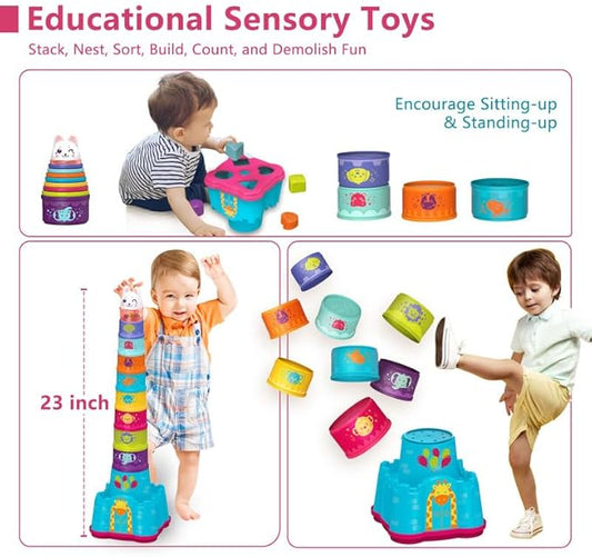 LTKFFFdp Baby Stacking Toys for Toddler 1-3, Nesting Cup Shape Sorter for Infant 6 to 12-18 Month, Learning Stackable Block, Birthday Gift for Girl Boy 9 Month