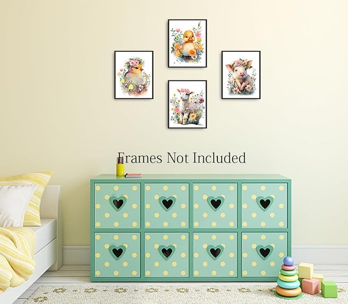 LNLAGBO Baby Watercolor Farm Animals Nursery Wall Art Prints,Cute Baby Animal Nursery Farm Wall Art, Animals Themed Posters for Farmhouse Kids Room Decor,Set of 6(8"X10"Unframed)