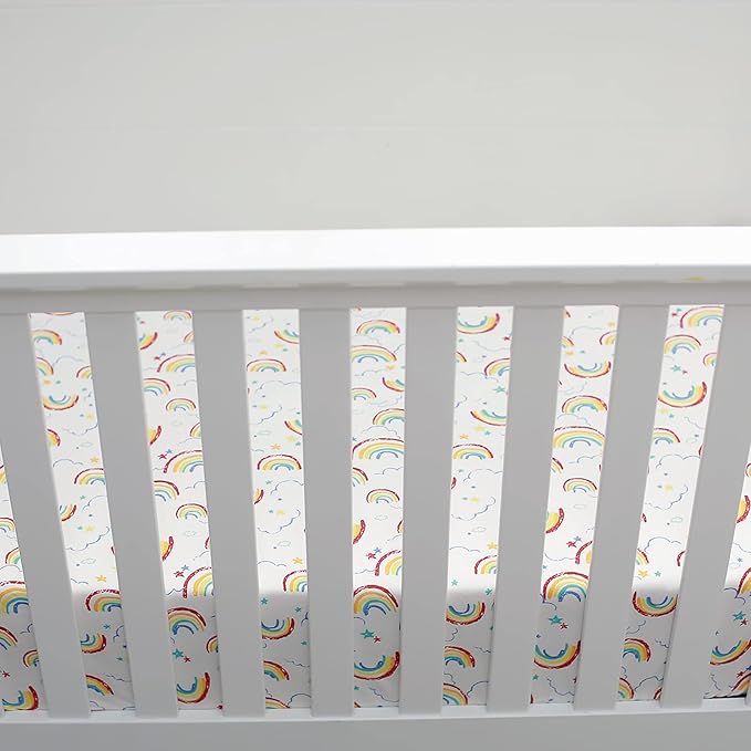 Baby Girl Nursery Sheet - Microfiber Fitted Crib Sheet Baby Sheet for Standard Crib and Toddler mattresses Nursery Bedding Sheet Crib Mattress Sheets for Boys and Girls 1 Pack Rainbow - by UOMNY