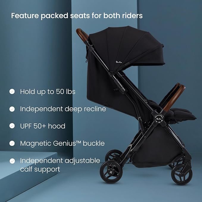 Silver Cross Jet Double - Full Size Side by Side Double Infant & Toddler Stroller - Lightweight, Compact & Easy to Fold, with All-Terrain Wheels – Disney Park Approved, Space Black