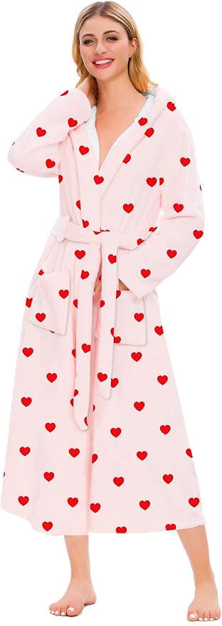 Umeyda Girls & Women Fleece Hooded Robes, Soft Fuzzy Bathrobe Warm Plush Fluffy Bath Robe for Kids Womens