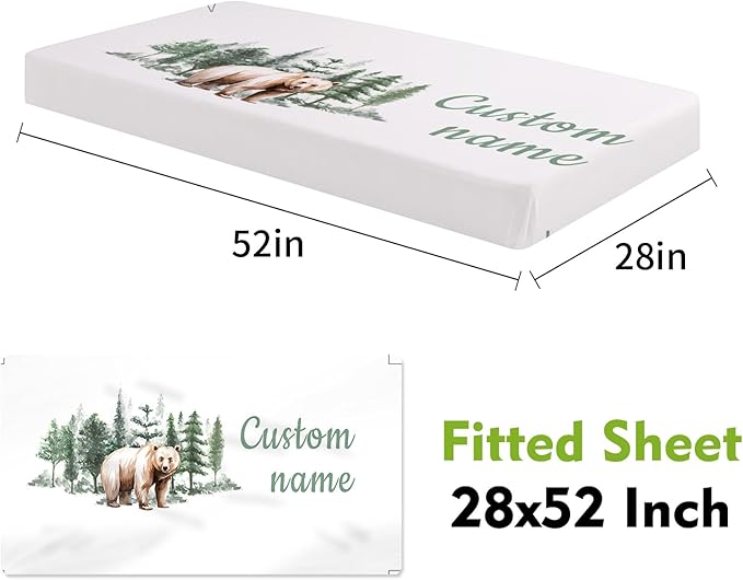 Woodland Bear Theme Personalized Crib Bedding Set - 2 Piece Custom Name Crib Set with Blanket and Crib Sheet for Infant, Crib Set for Newborns Infant, Comfort and Soft
