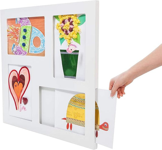Articulate Gallery Quadruple Children's Artwork Frame, Fits Four 9 x 12’’ artwork, an award-winning slot sided picture frame for the instant display of 2D and 3D children’s artwork