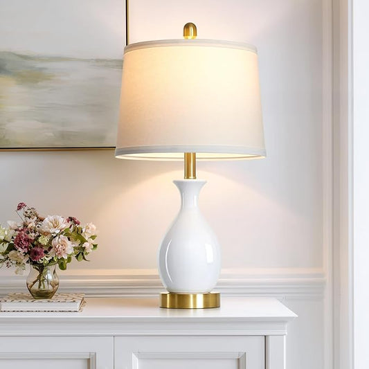 luxeflow 24" Bedside Table Lamp for Bedroom, Modern Classic Ceramic Lamp for Living Room, Small White Table Lamps for Nightstand & End Table (1 Pack)