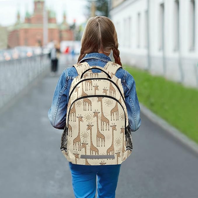 MNSRUU School Backpack with Chest Strap, Animal Cute Giraffe Laptop Backpack, Travel Hiking Backpack for Boys Girls, Rucksack, Knapsack One Size