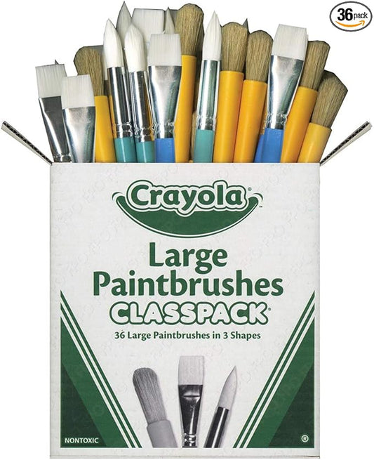 Crayola Paintbrush Variety Classpack (36ct), School Art Supplies for Kids, Flat & Round Paint Brushes for Toddlers & Classrooms, Easy Grip Handle