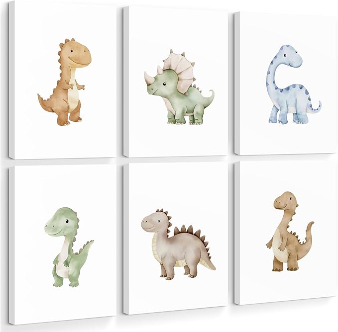 Dinosaur Nursery Wall Art Kids Canvas Poster Boys Room Wall Decor Watercolor Dino Wall Art Toddler Baby Pictures Dinosaur Prints Nursery Artwork for Boys Room Bedroom 12x16x6 Inch Ready to Hang