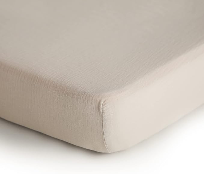 mushie Extra Soft Muslin Fitted Crib Sheet | 192 Thread Count | 28"x 52" (Fog)
