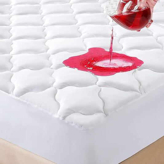 Waterproof Mattress Protector Cal King Size, Deep Pocket Fitted Quilted Mattress Pad Cover, Breathable, Hollow Cotton Alternative Filling Mattress Pad Cover