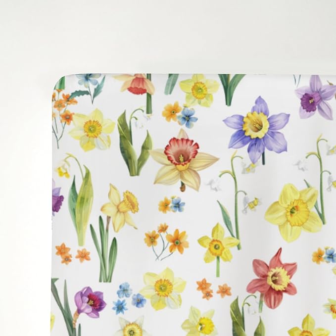 Watercolor Daffodils Flowers Baby Crib Sheets for Boy Girl 28"x52" Colorful Spring Bloom Soft Stretchy Fitted Crib Mattress Covers Garden Floral Summer Baby Sheet for Crib and Toddler Bed Mattresses