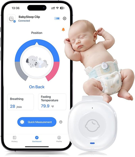 Babytone Smart Baby Monitor – Baby Breathing Monitors with Rollover & Overheating Alarms, Long Battery Life, Real-Time Temperature Tracking, Free App for Infants & Newborns 0-24 Months (Sleep Clip)