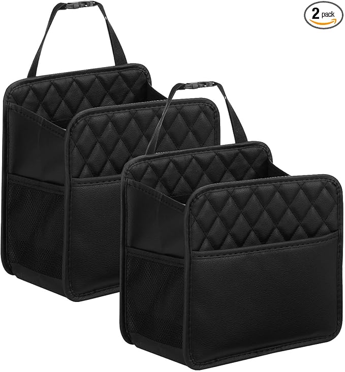 LXUNYI Car Organizer Back Seat, 2 Pack Waterproof Pu Leather Car Seat Storage Bag Large Foldable Universal Hanging Car Seat Back Organizer for Kids & Adults with Cup Holders Car Travel Accessories