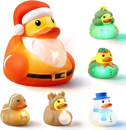 Christmas Light Up Bath Toys,Rubber Ducks Toddler Bath Toys for Kids,Christmas Bathtub Toys Present for Boys Girls Party Favors Decor