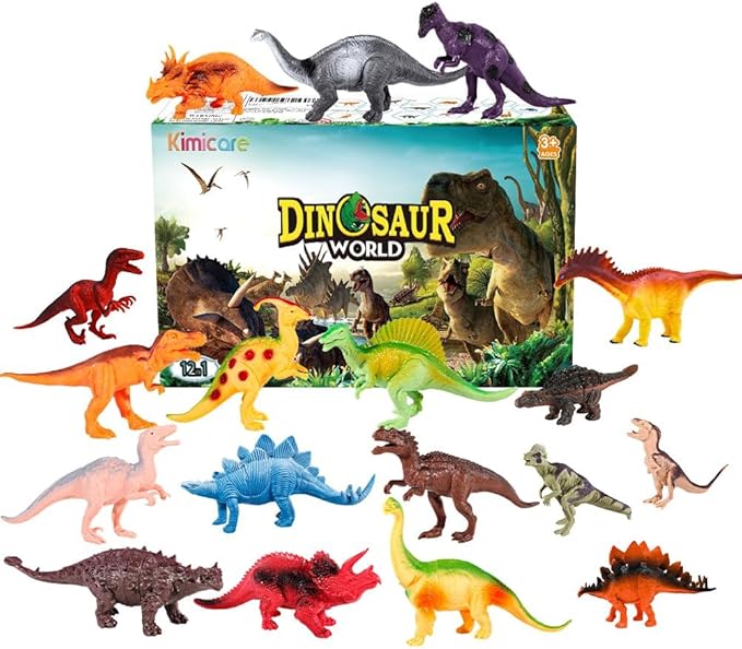 Kimicare Kids Dinosaur Figures Toys, 18 Pcs Plastic Dinosaur Toys for Kids 3-5, STEM Educational Realistic Dinosaurs Figurine Playset for Toddlers, Dino Toy Birthday Gifts Christmas Stocking Stuffers