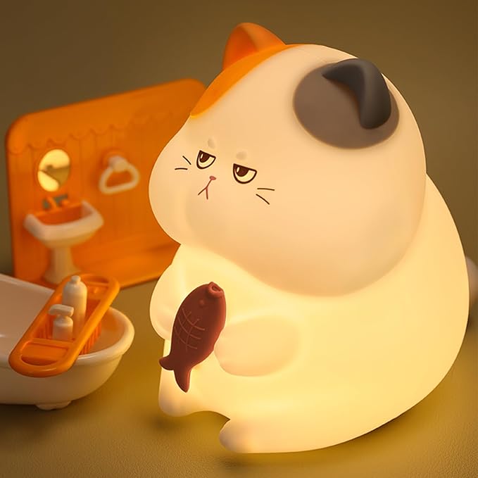 FAMIDUO Greedy Cat Night Light for Kids,3 LevelsDimmable Cute Kitty Nursery Nightlight with Touch ColorChange, Squishy Silicone Rechargeable Bedside Lampfor BabyPregnant Mom/Elderly/Adults