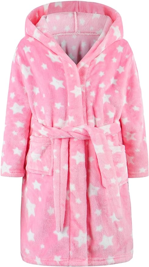 Umeyda Girls Fleece Hooded Robes, Warm Printed Bath Robe for Kids Soft Fuzzy Bathrobe for Gifts
