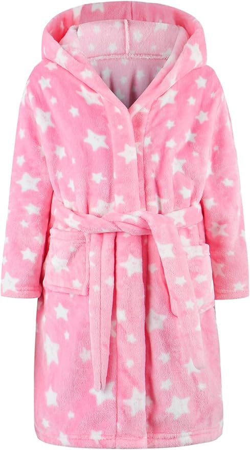 Umeyda Girls Fleece Hooded Robes, Warm Printed Bath Robe for Kids Soft Fuzzy Bathrobe for Gifts