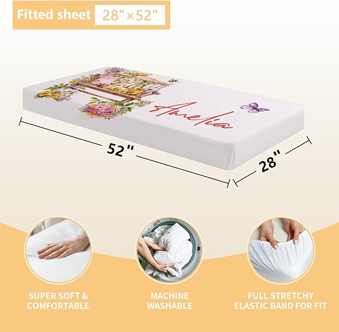 Custom Baby Crib Bedding Set - 3 Pcs Personalized Nursery Bedding Set with Name, Soft Double Layer Baby Crib Set for Girls Boys, Customized for Toddlers Infants, Yellow Bee