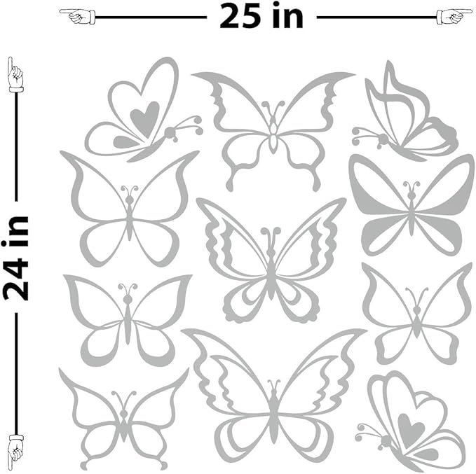 The Decal Guru Butterfly Wall Art Vinyl Stickers DIY Nursery or Girls Room Decor Peel and Stick Butterflies Decals (Silver, 24x25 inches)