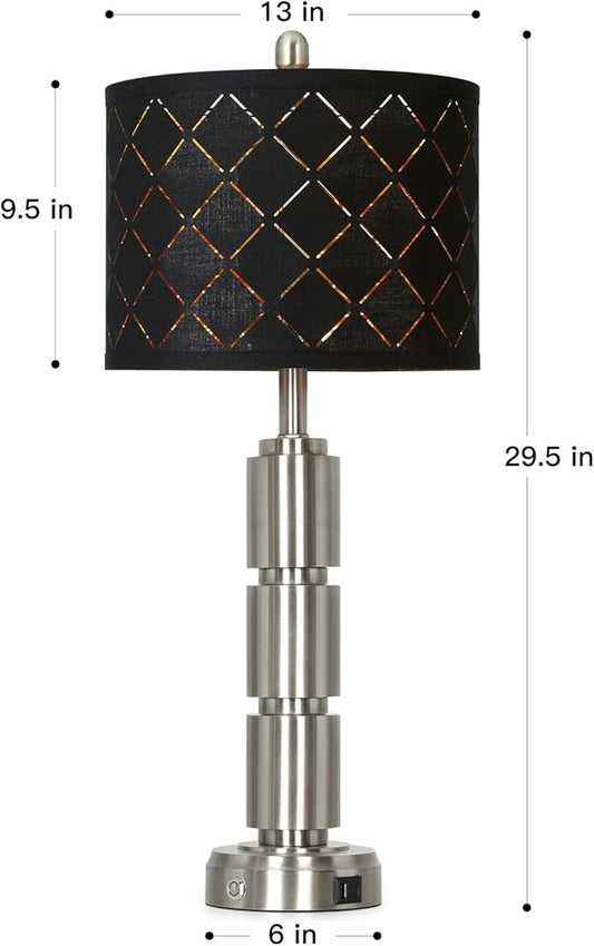 luxeflow Set of 2 Modern Table Lamps for Living Room Bedroom,29" Tall Bedside Lamp with 2 USB Port,Silver Metal Touch Nightstand Lamp for Desk End Side Table Entryway,Silver