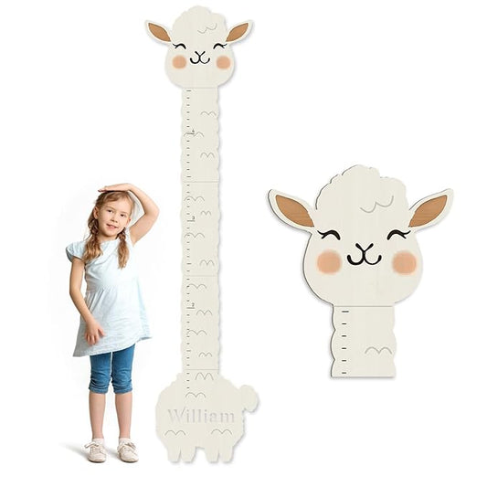 Woodemon Personalized Name Height Chart for Kids, Alpaca Wood Growth Chart, Height Measuring for Children, Boy Girls Height Wall Chart Growth Measuring Ruler for Nursery Decor, Lightweight