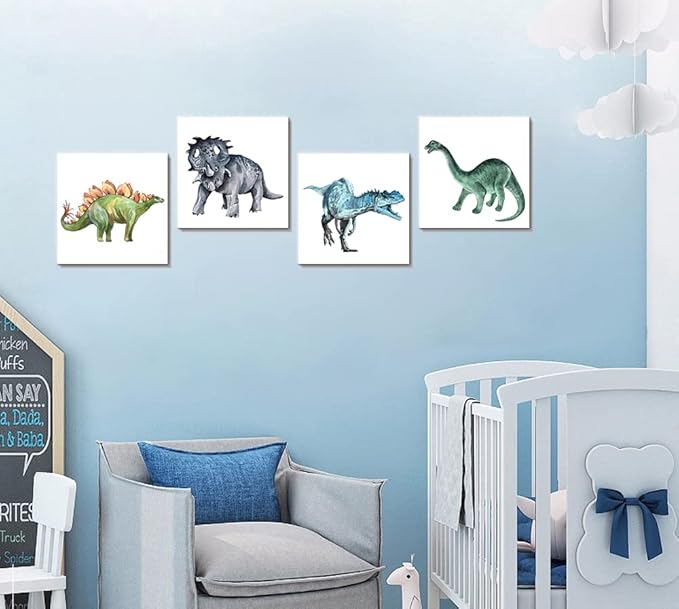 Popuwall Dinosaur Wall Pictures Dinosaur Wall Art, Boys Room Canvas Wall Art, Dinosaurs Artwork for Boys Bedroom, Kids Girls Room Decoration
