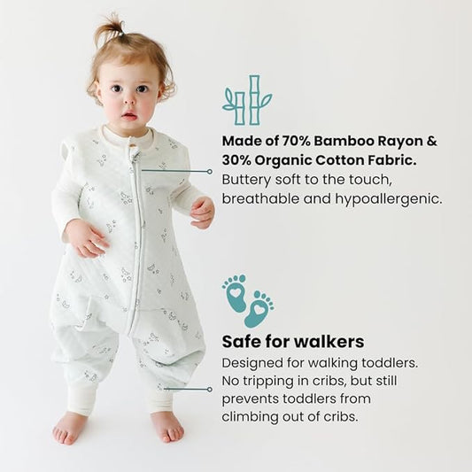 Tealbee Dreamsuit Toddler Sleep Sack with Feet – Walker Sleep Bag with Legs, Rayon made from Bamboo, Summer 0.8 TOG, 2-Way Zipper, 3T-4T - Croissant