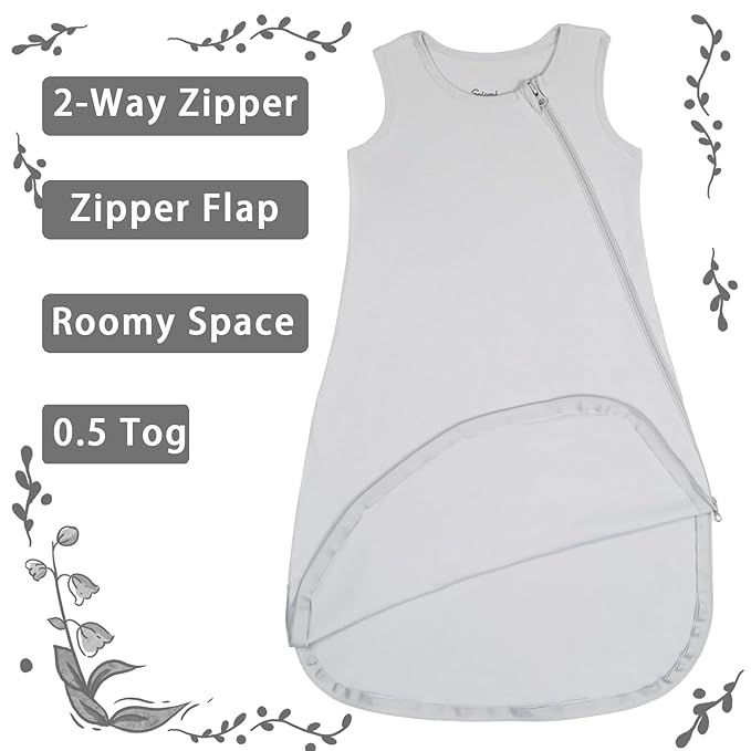 Rayon from Bamboo Sleep Sack Baby Wearable Blanket 0.5 Tog Soft Kids Sleeping Bag Toddler Sleeveless 0-6 Months Infant Newborn Swaddle Blanket 2-Way Zipper Unisex Boys Girls Sleepsack Grey