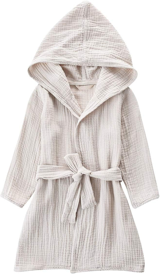 Organic Cotton Toddler Bathrobe, Soft and Breathable Baby Robe for Kid, Boy& Girl Hooded Robe Muslin