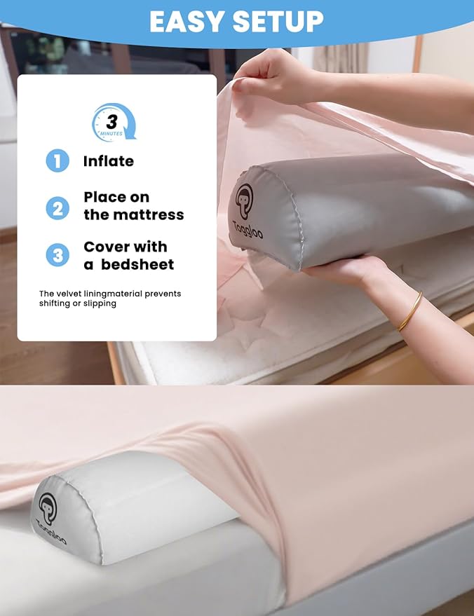 Inflatable Bed Rails for Toddlers, Non-Slip Soft Flocking Travel Bed Bumper, Inflatable Bed Bumpers for Kids for Full, Queen, King Size Beds, Blow-up Bed Bumper for Hotel, Travel, Home