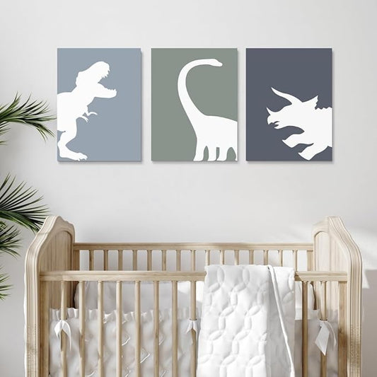 GUBIYU Dinosaur Wall Decor T-Rex Art Set of 3, Boys Room Aesthetic Posters, Animal Nursery Print for Kids Toddler Decor 12"x16"