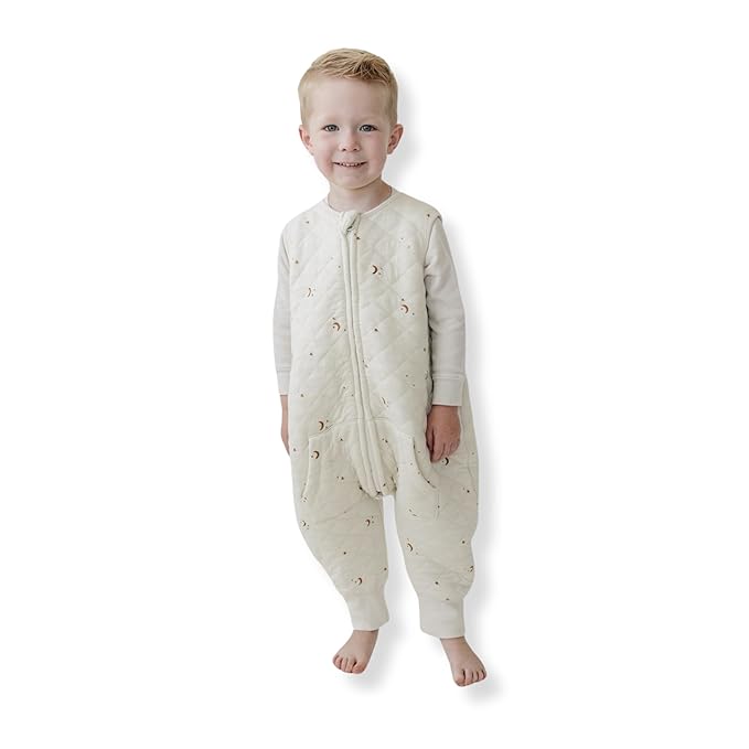 Tealbee Dreamsuit Toddler Sleep Sack with Feet – Walker Sleep Bag with Legs, Rayon made from Bamboo, All Season 1.2 TOG, 2-Way Zipper, 3T-4T - Moons&Stars
