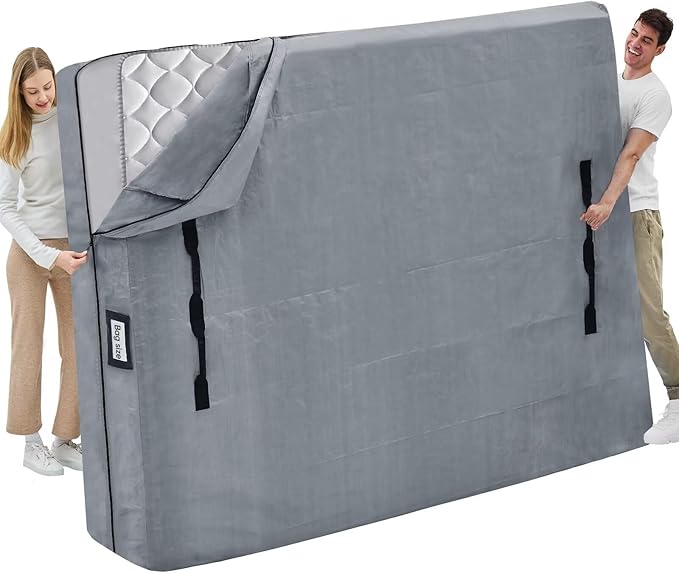 Mattress Bags for Moving and Storage, BETU Waterproof Mattress Protector Full XL Mattress Cover with 8 Heavy Duty Handles and Zipper Extra Thick Moving Supplies for Bed (2 Pack:82x57x13.5 Grey)