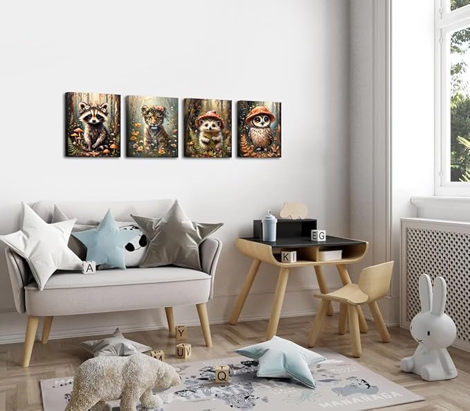 Framed Baby Safari Nursery Wall Decor,Baby Forest Animals Print,Farm Animals Themed Poster,Animal Wall Art Prints Set of 6 Poster,Jungle Farmhouse Room Decor(8"x10")