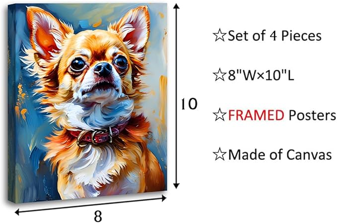Framed Colorful Dog Canvas Wall Art,French Bulldog Wall Art Dog Room Decor,Funny Lovely Animal Art for Living Room Bedroom Office Decor(8"x10")