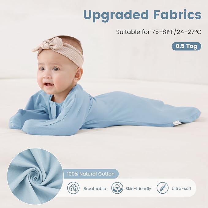 ZIGJOY Baby Transitional Swaddles for Newborns: 0.5 Tog Arms Up Sleep Sack 3-6-12 Months Soft Cotton Shark Fin 2 Way Zipper