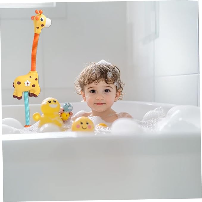 Bath Toys, 360° Adjustable Electric Giraffe Baby Shower Head with Flexible Neck Tube, Battery Operated Baby Bath Sprayer Water Toy with Suction Cup for Toddler Child 3+