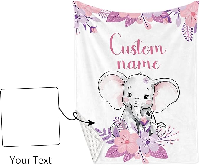 Custom Crib Bedding Set for Infant Babys - 2 Piece Elephant Theme Set with Blanket and Crib Sheet, Personalized Infant Crib Bedding Sets with Name, Newborns Gifts