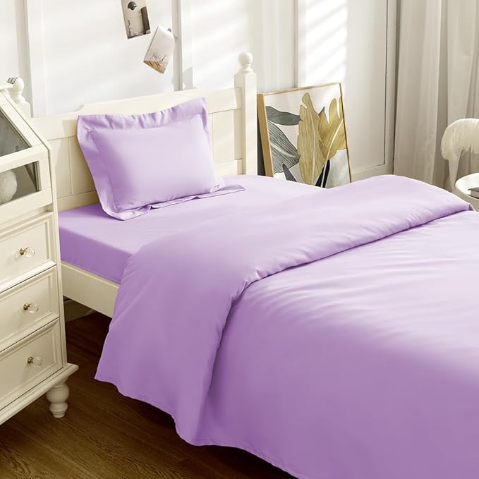3 Piece Toddler Sheet Set,Purple Basics Bed Sheet Set for Toddler,Microfiber 3-Piece Sheet Set Soft Breathable Crib Bedding Set for Kids,Includes Flat Sheet, Fitted Sheet, Pillowcase