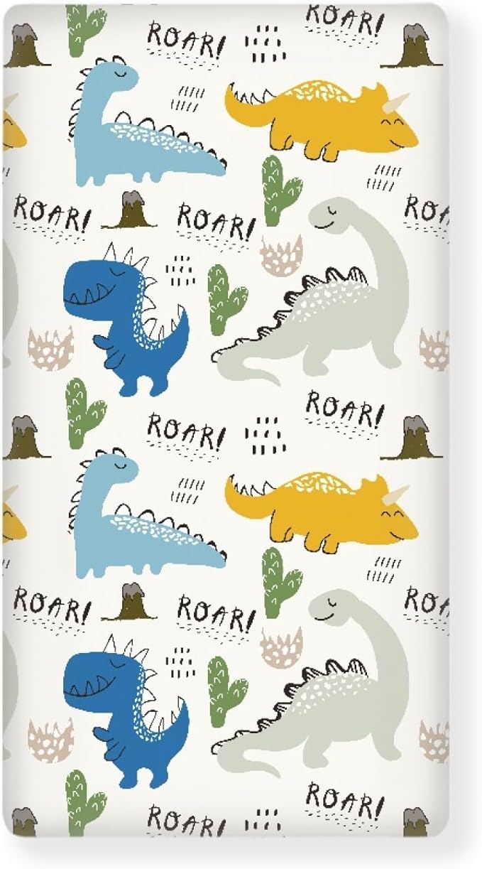 Dinosaur Group Fitted Crib Sheet Cactus and Dinosaur Baby Crib Sheet Fit Standard Crib and Toddler Mattress,Crib Mattress Sheets for Boys Girls 28"x52"