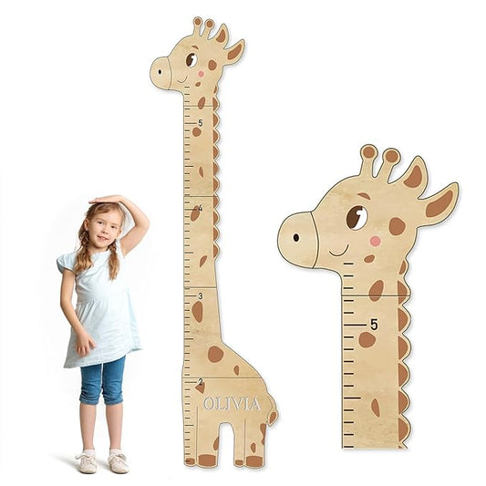 Woodemon Personalized Name Kids Growth Chart for Wall, Cute Giraffe Wooden Growth Chart Kids Height Chart, Wall Measurement for Kids, Height Chart for Wall, Growth Ruler for Children