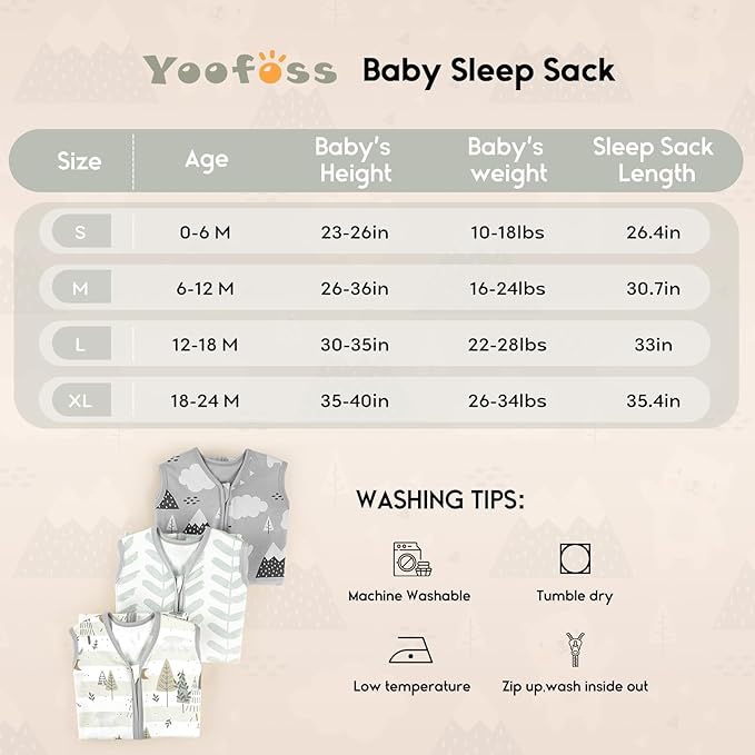Yoofoss Baby Sleep Sack 12-18 Months 0.5 Tog Wearable Blanket for Baby, 3 Pack 100% Organic Cotton Infant Toddler Sleeping Sack 2-Way Zipper Lightweight Sleep Sack