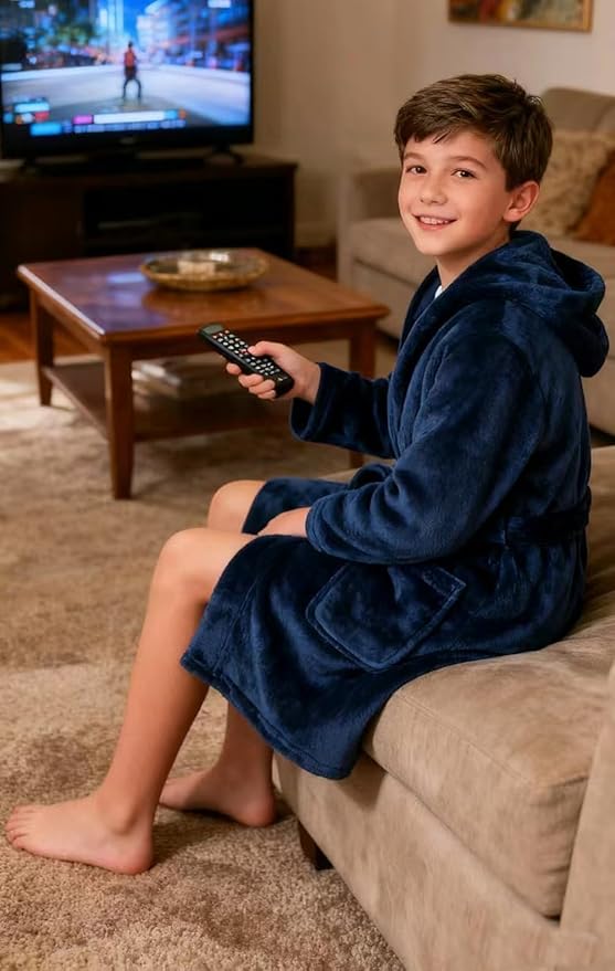 Boys Girls Robe Kids Flannel Hooded Bathrobe Sleepwear Pajamas Toddler Soft Plush Robes for Girls 2-16 Years