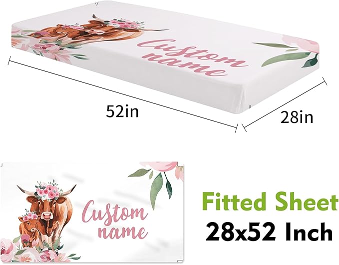 Custom Name Crib Bedding Set with Name - 2 Piece Cow Series Baby Set with Blanket and Crib Sheet, Cozy and Durable Infant Nursery Bedding, Gifts for Toddler Baby