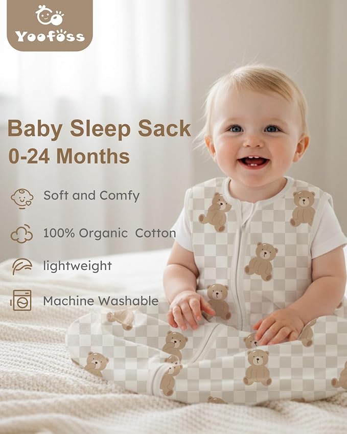 Yoofoss Baby Sleep Sack 0-6 Months Wearable Blanket for Babies 100% Organic Cotton 2-Way Zipper TOG 0.5 Toddler Sleeping Sack 3 Pack, Comfy Lightweight Sleep Sacks