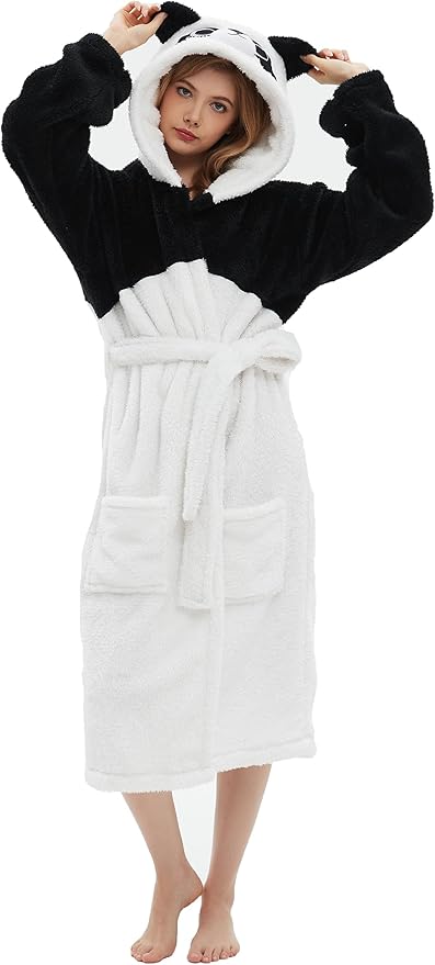 CuteOn Bathrobe for Women Soft Fleece Hooded Plush Loungewear